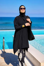 Black Asymmetric Cut Premium Full Coverage Swimwear Set M2503-3 Covered Burkini Swimwear La Vie Bien Black Asymmetric Cut Premium Full Coverage Swimwear Set M2503-3