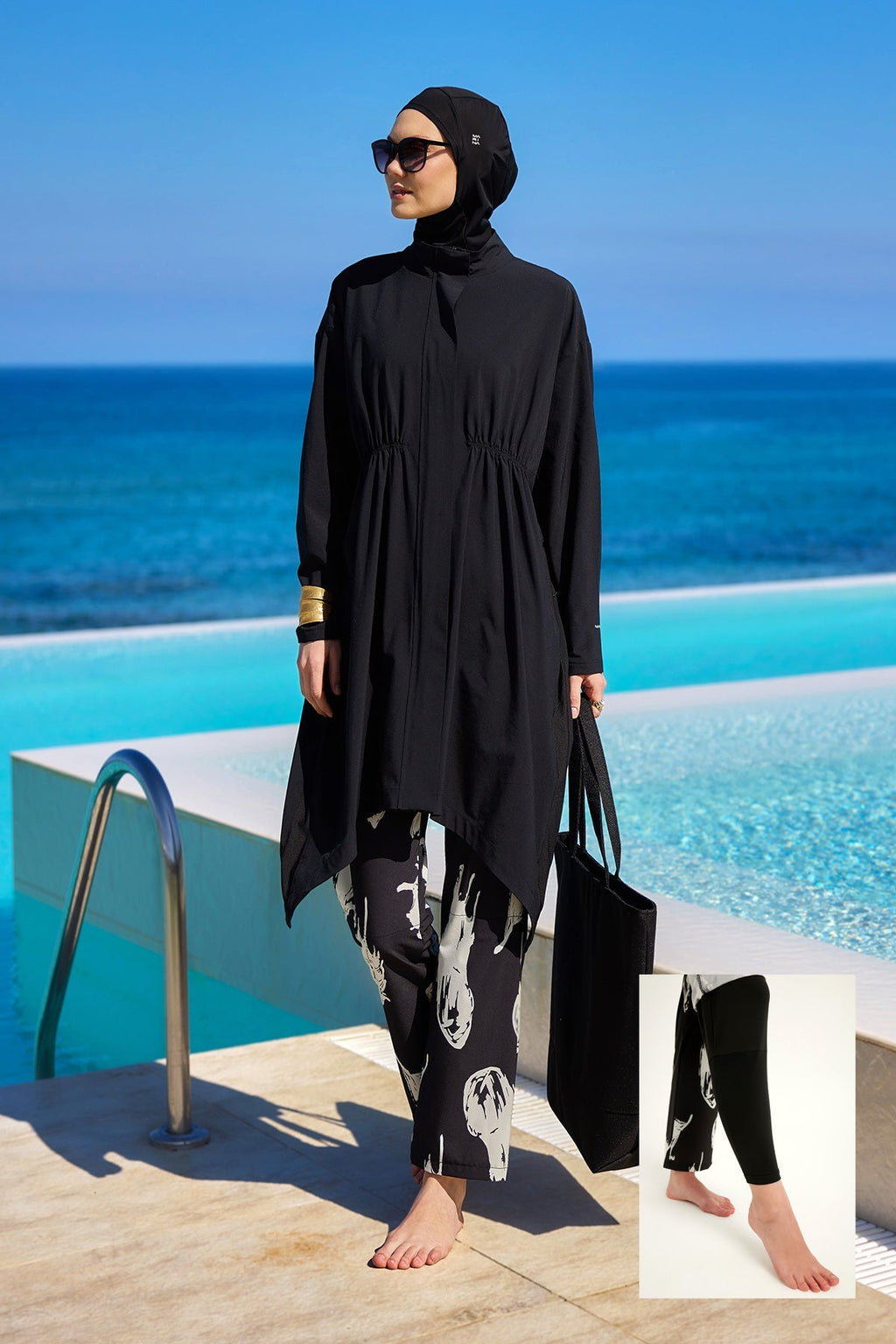 Black Asymmetric Cut Premium Full Coverage Swimwear Set M2503-3 Covered Burkini Swimwear La Vie Bien Black Asymmetric Cut Premium Full Coverage Swimwear Set M2503-3