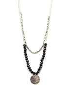 Black Beaded Convertible Necklace - Silver