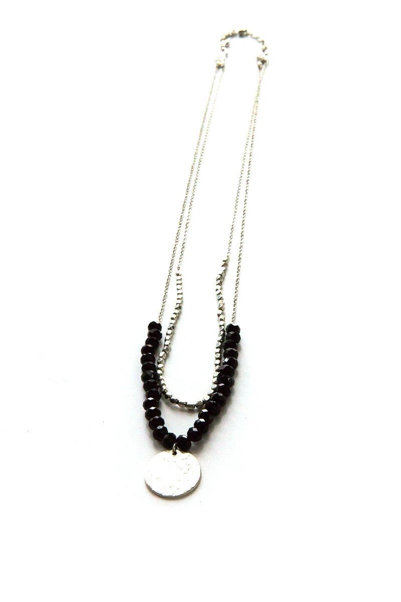 Black Beaded Convertible Necklace - Silver