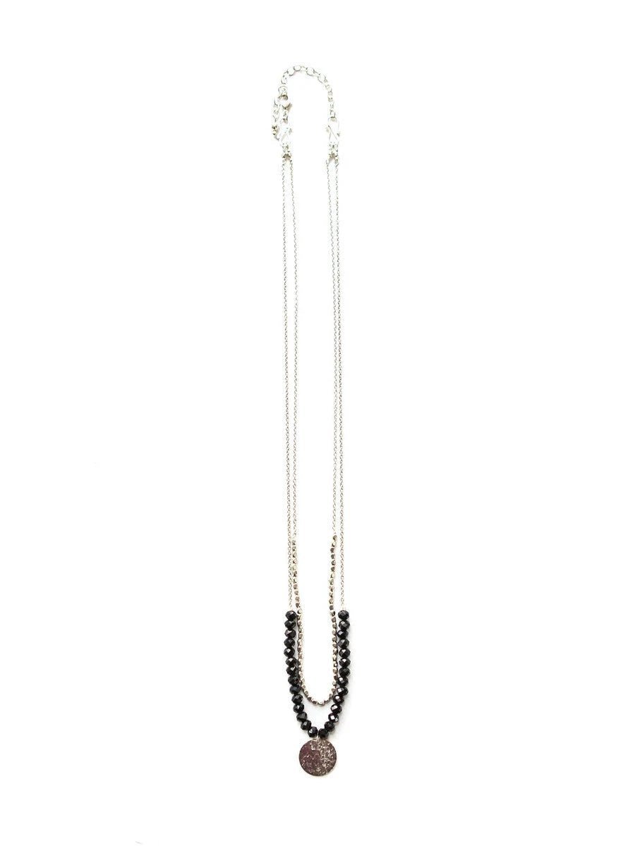 Black Beaded Convertible Necklace - Silver