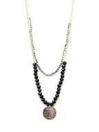 Black Beaded Convertible Necklace - Silver