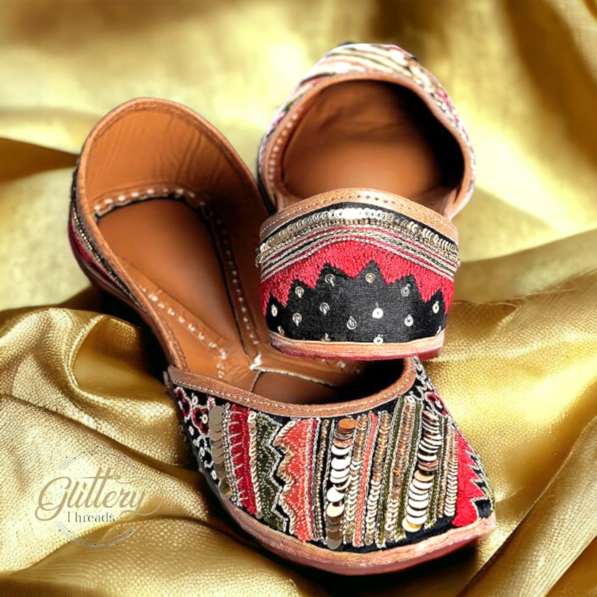Black Ethnic Leather Punjabi Jutti with Sequence Work | Indian Women Footwear | Womens' Mojari | Khussa Shoes for Women | Indian Ballet Flats Jutti La Vie Bien Black Ethnic Leather Punjabi Jutti with Sequence Work | Indian Women Footwear | Womens' Mojari | Khussa Shoes for Women | Indian Ballet Flats
