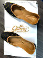Black Ethnic Punjabi Leather Jutti with Mini Pompom Thread Work | Women's Traditional Wear Mojari | Women Khussa Shoes | Indian Ballet Flats Jutti La Vie Bien Black Ethnic Punjabi Leather Jutti with Mini Pompom Thread Work | Women's Traditional Wear Mojari | Women Khussa Shoes | Indian Ballet Flats