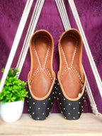 Black Ethnic Punjabi Leather Jutti with Mini Pompom Thread Work | Women's Traditional Wear Mojari | Women Khussa Shoes | Indian Ballet Flats Jutti La Vie Bien Black Ethnic Punjabi Leather Jutti with Mini Pompom Thread Work | Women's Traditional Wear Mojari | Women Khussa Shoes | Indian Ballet Flats