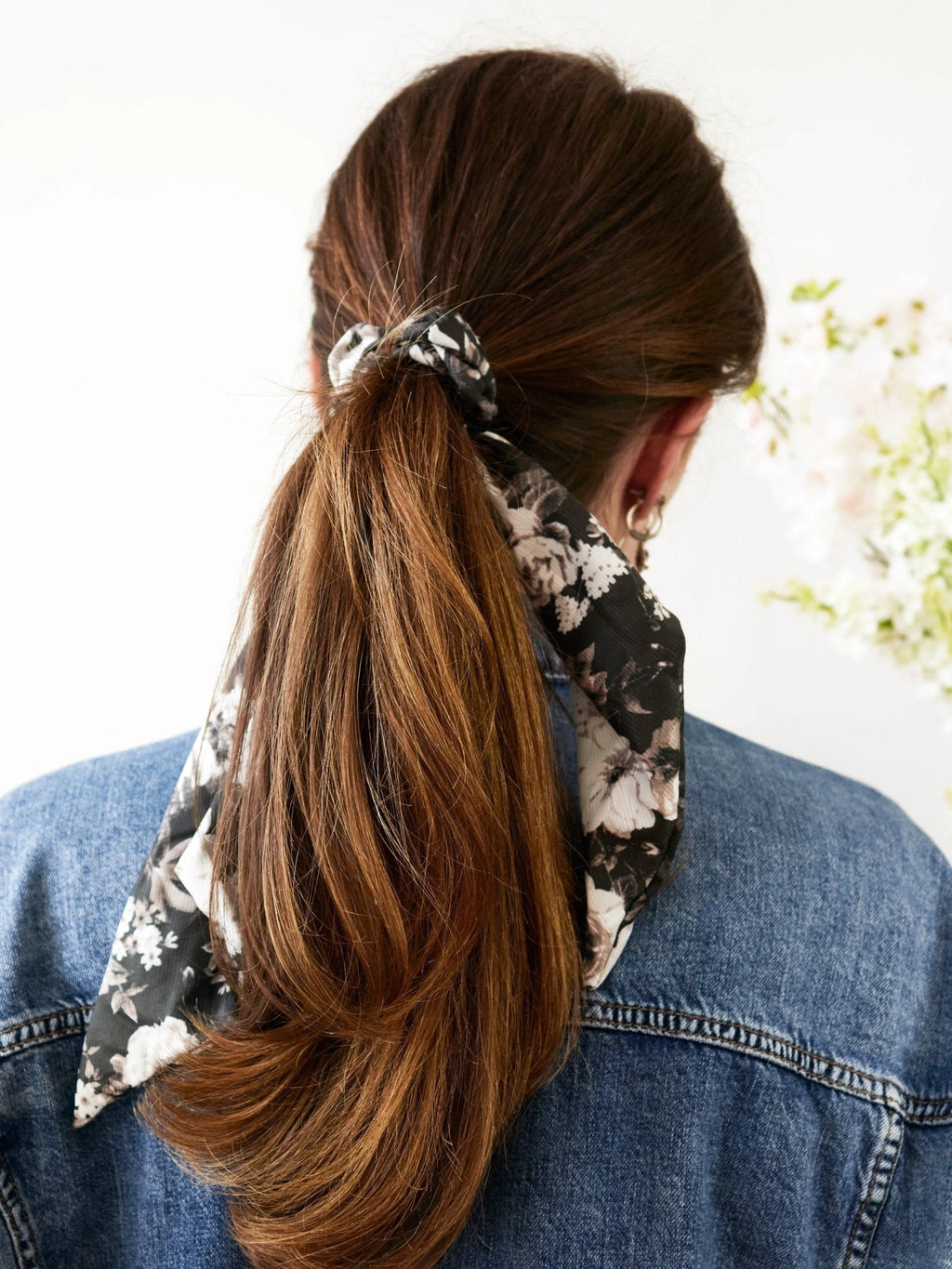 Black Floral Scarf Scrunchie by Ash & Rose