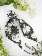Black Floral Scarf Scrunchie by Ash & Rose