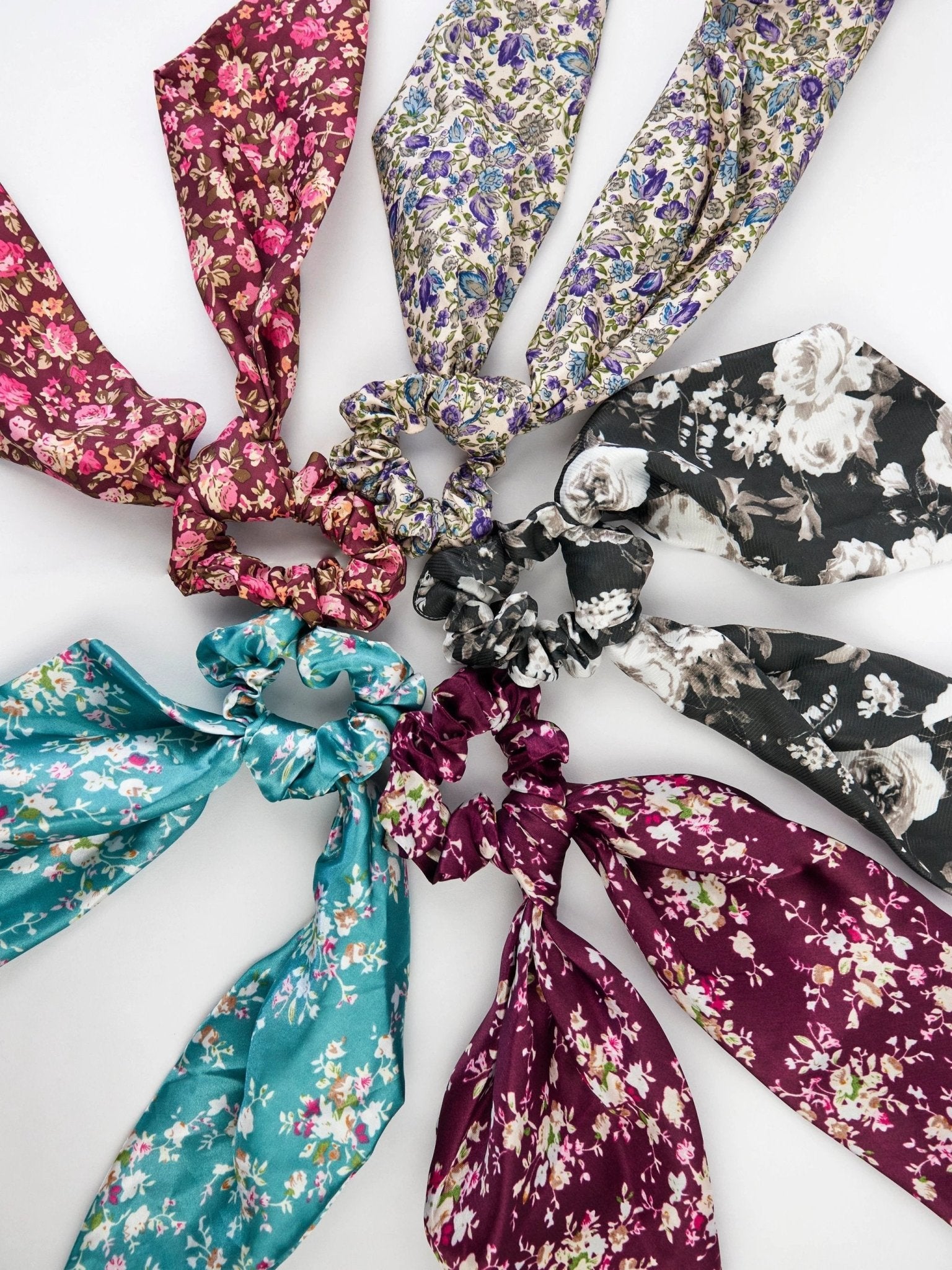 Black Floral Scarf Scrunchie by Ash & Rose
