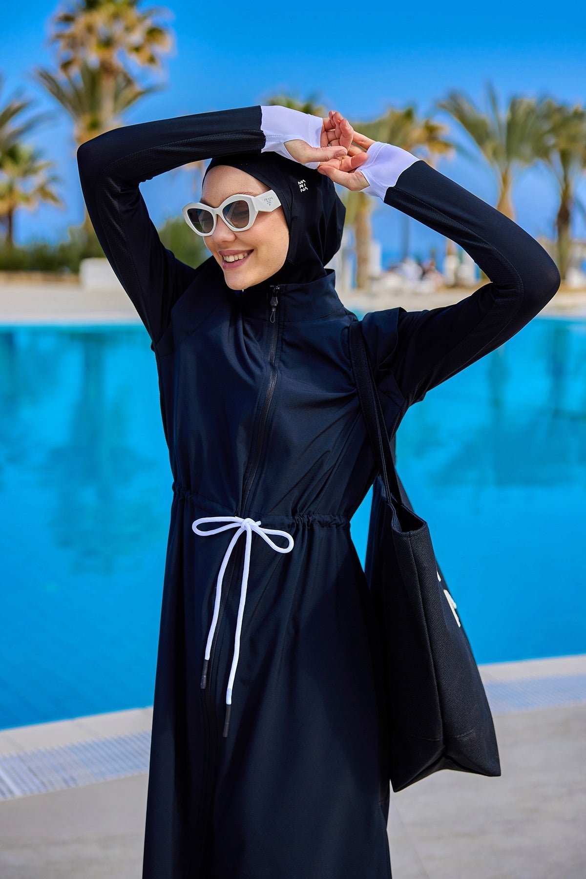 Black Full Coverage Islamic Swimwear Burkini Set M2501-2 Covered Burkini Swimwear La Vie Bien Black Full Coverage Islamic Swimwear Burkini Set M2501-2