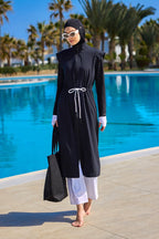 Black Full Coverage Islamic Swimwear Burkini Set M2501-2 Covered Burkini Swimwear La Vie Bien Black Full Coverage Islamic Swimwear Burkini Set M2501-2