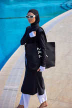 Black Full Coverage Islamic Swimwear Burkini Set M2501-2 Covered Burkini Swimwear La Vie Bien Black Full Coverage Islamic Swimwear Burkini Set M2501-2