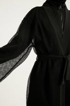 Black Full Coverage Mesh Kimono – Lightweight Islamic Beach Cover-Up P2501-1 Pareo La Vie Bien Black Full Coverage Mesh Kimono – Lightweight Islamic Beach Cover-Up P2501-1
