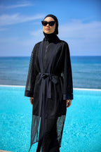 Black Full Coverage Mesh Kimono – Lightweight Islamic Beach Cover-Up P2501-1 Pareo La Vie Bien Black Full Coverage Mesh Kimono – Lightweight Islamic Beach Cover-Up P2501-1