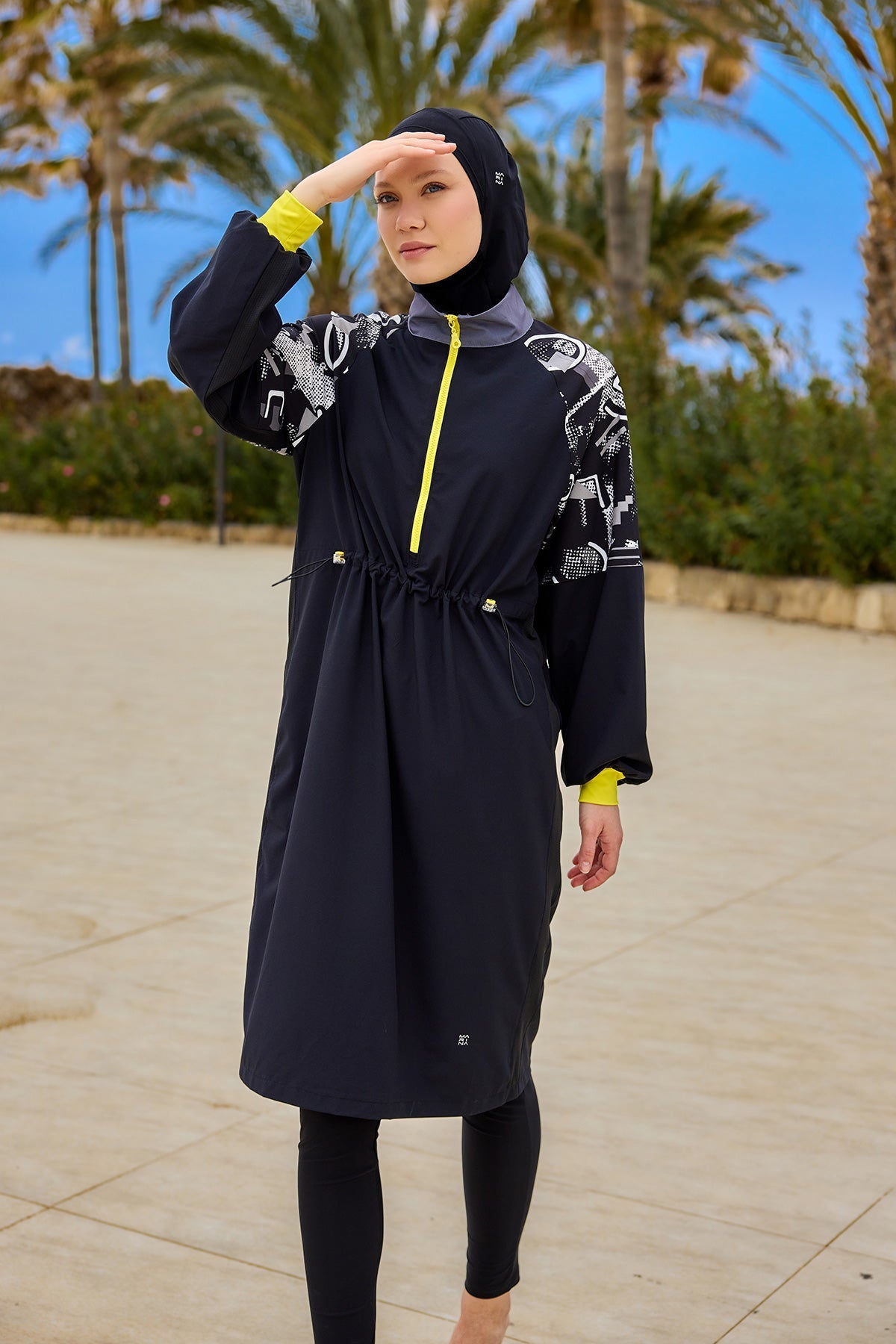 Black Full Coverage Modest Burkini with Sleeve Detail M2512 Covered Burkini Swimwear La Vie Bien Black Full Coverage Modest Burkini with Sleeve Detail M2512