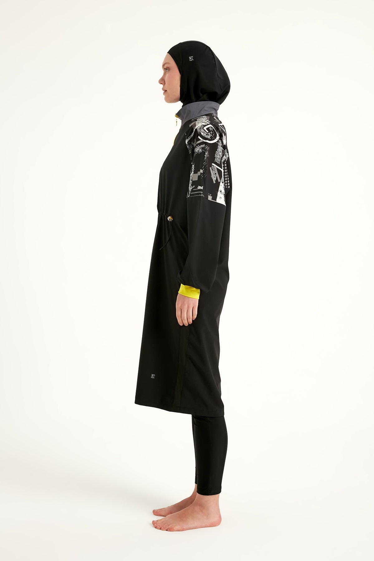 Black Full Coverage Modest Burkini with Sleeve Detail M2512 Covered Burkini Swimwear La Vie Bien Black Full Coverage Modest Burkini with Sleeve Detail M2512