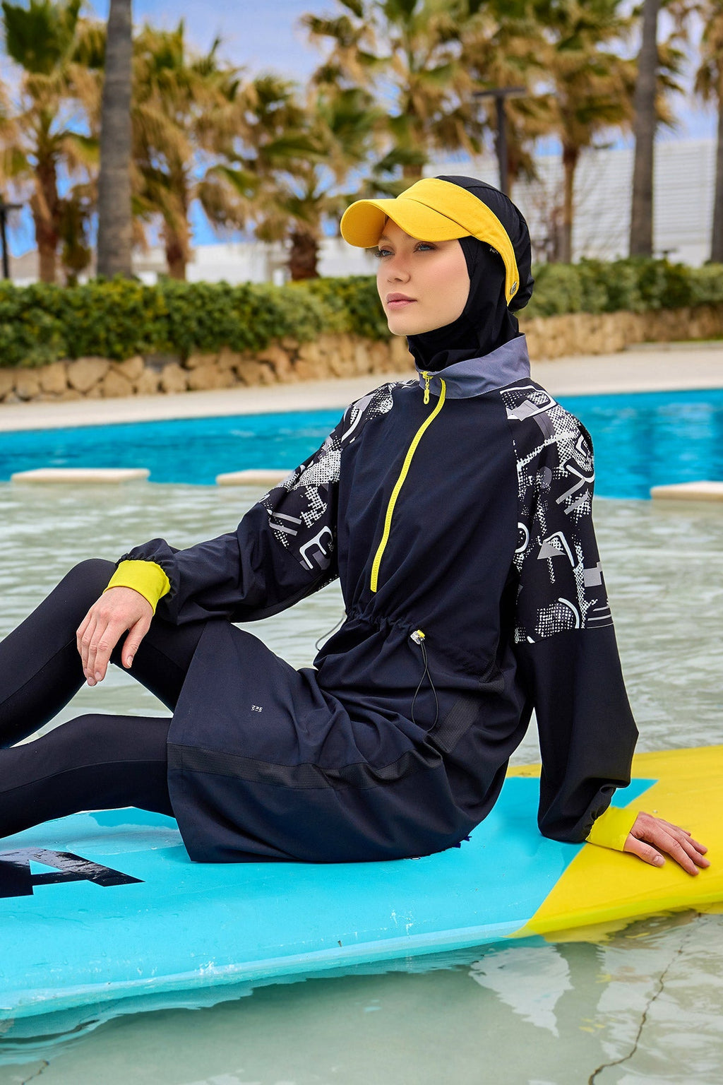 Black Full Coverage Modest Burkini with Sleeve Detail M2512 Covered Burkini Swimwear La Vie Bien Black Full Coverage Modest Burkini with Sleeve Detail M2512