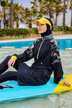 Black Full Coverage Modest Burkini with Sleeve Detail M2512 Covered Burkini Swimwear La Vie Bien Black Full Coverage Modest Burkini with Sleeve Detail M2512