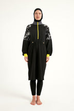 Black Full Coverage Modest Burkini with Sleeve Detail M2512 Covered Burkini Swimwear La Vie Bien Black Full Coverage Modest Burkini with Sleeve Detail M2512