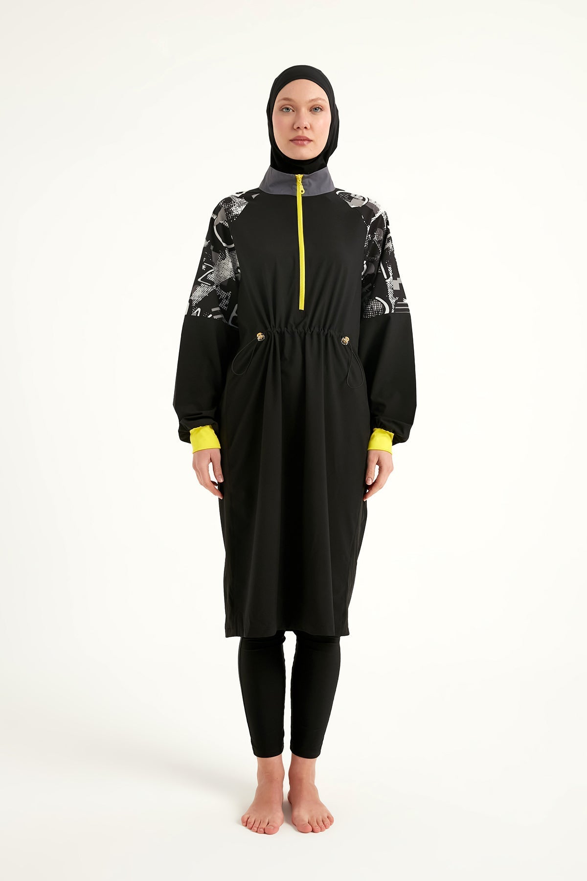 Black Full Coverage Modest Burkini with Sleeve Detail M2512 Covered Burkini Swimwear La Vie Bien Black Full Coverage Modest Burkini with Sleeve Detail M2512