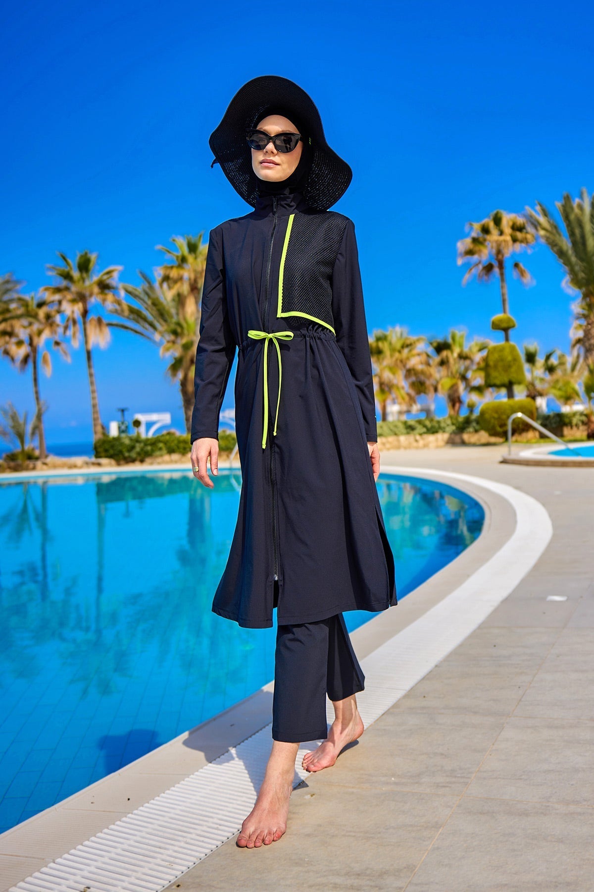 Black Full Coverage Modest Swimwear Burkini Set M2506-1 Covered Burkini Swimwear La Vie Bien Black Full Coverage Modest Swimwear Burkini Set M2506-1