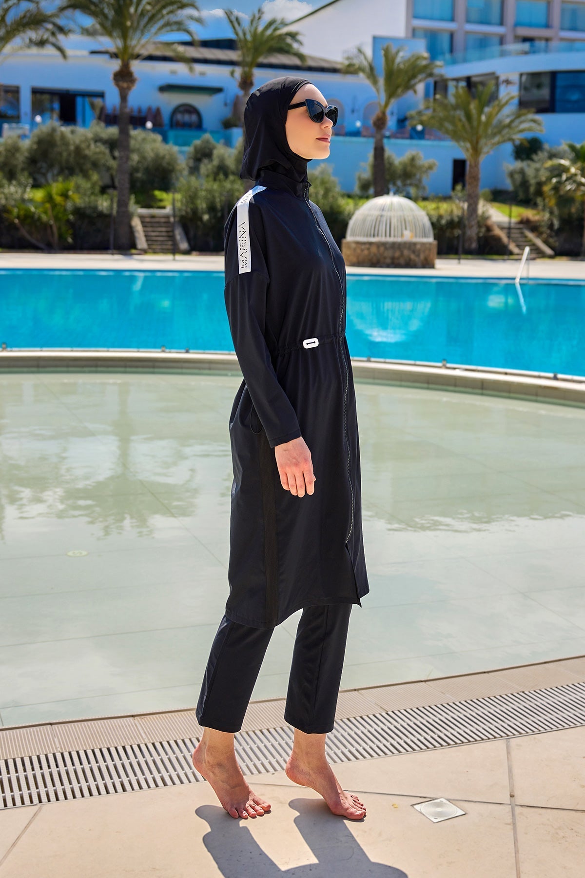 Black Full Coverage Modest Swimwear Burkini Set M2507-1 Covered Burkini Swimwear La Vie Bien Black Full Coverage Modest Swimwear Burkini Set M2507-1