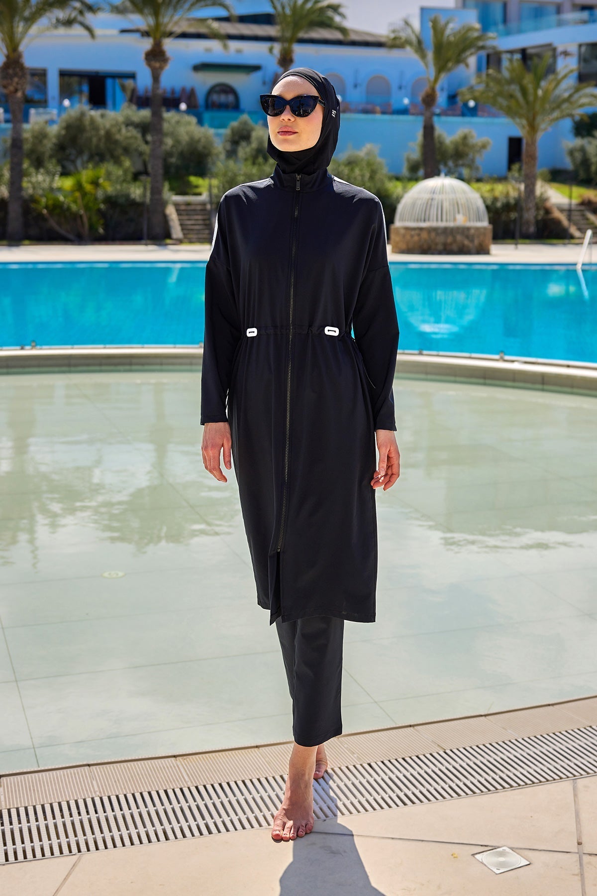 Black Full Coverage Modest Swimwear Burkini Set M2507-1 Covered Burkini Swimwear La Vie Bien Black Full Coverage Modest Swimwear Burkini Set M2507-1