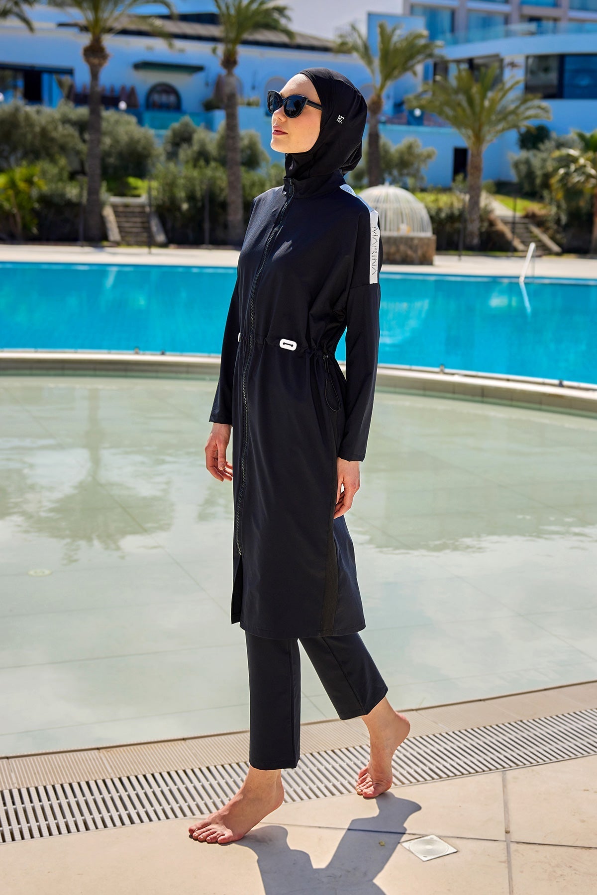 Black Full Coverage Modest Swimwear Burkini Set M2507-1 Covered Burkini Swimwear La Vie Bien Black Full Coverage Modest Swimwear Burkini Set M2507-1
