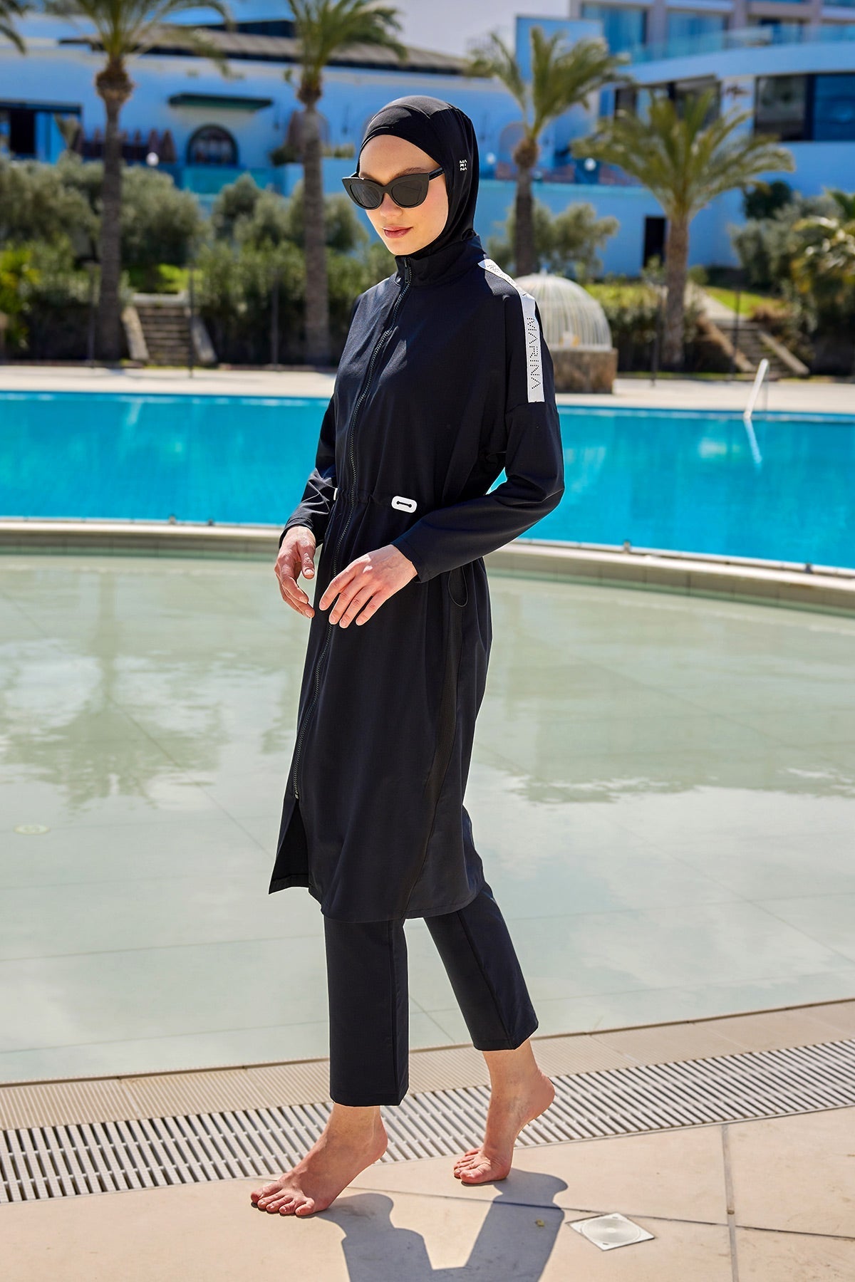 Black Full Coverage Modest Swimwear Burkini Set M2507-1 Covered Burkini Swimwear La Vie Bien Black Full Coverage Modest Swimwear Burkini Set M2507-1