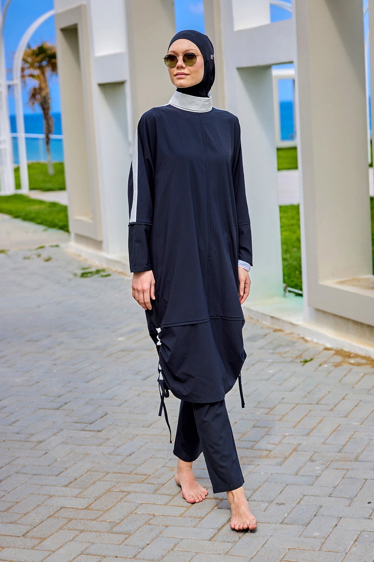 Black Full Coverage Modest Swimwear Burkini Set M2521-3 Covered Burkini Swimwear La Vie Bien Black Full Coverage Modest Swimwear Burkini Set M2521-3