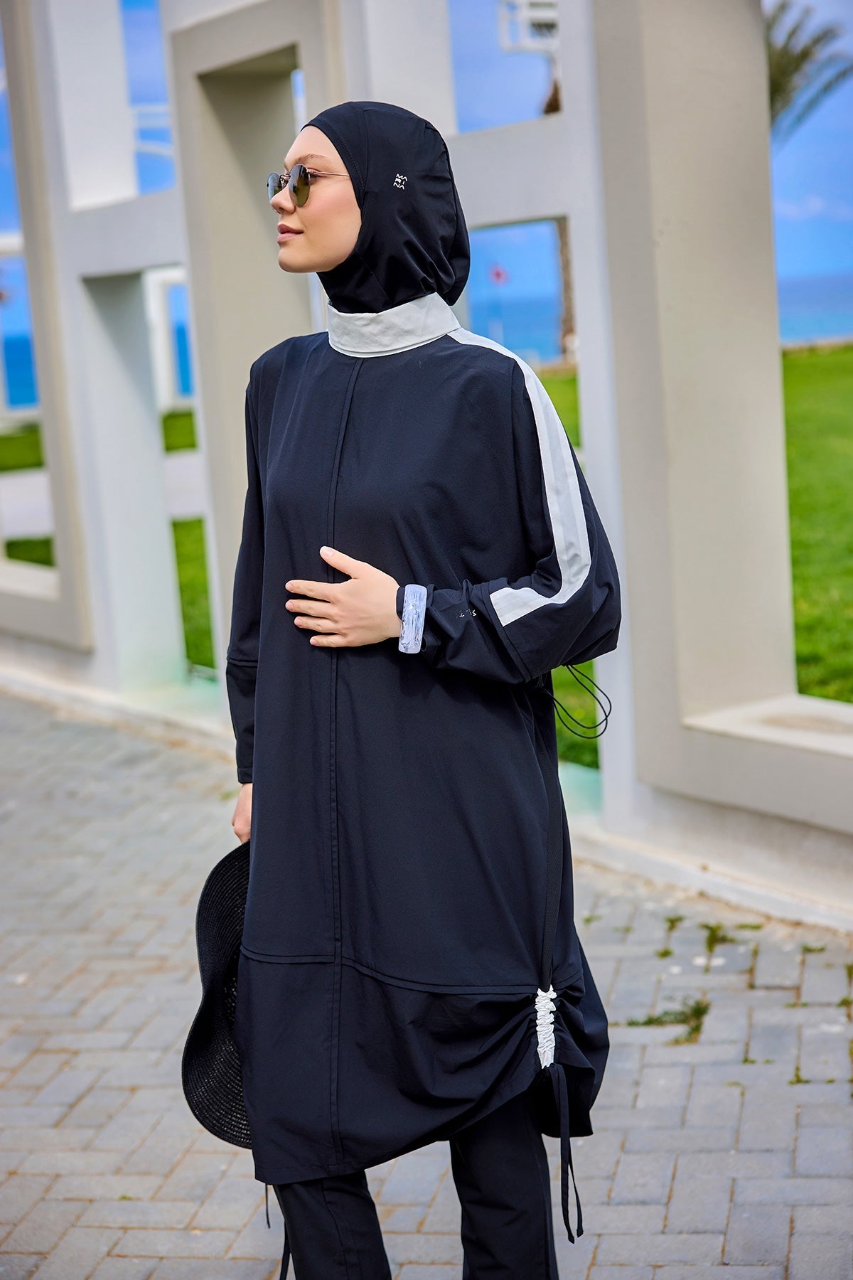 Black Full Coverage Modest Swimwear Burkini Set M2521-3 Covered Burkini Swimwear La Vie Bien Black Full Coverage Modest Swimwear Burkini Set M2521-3