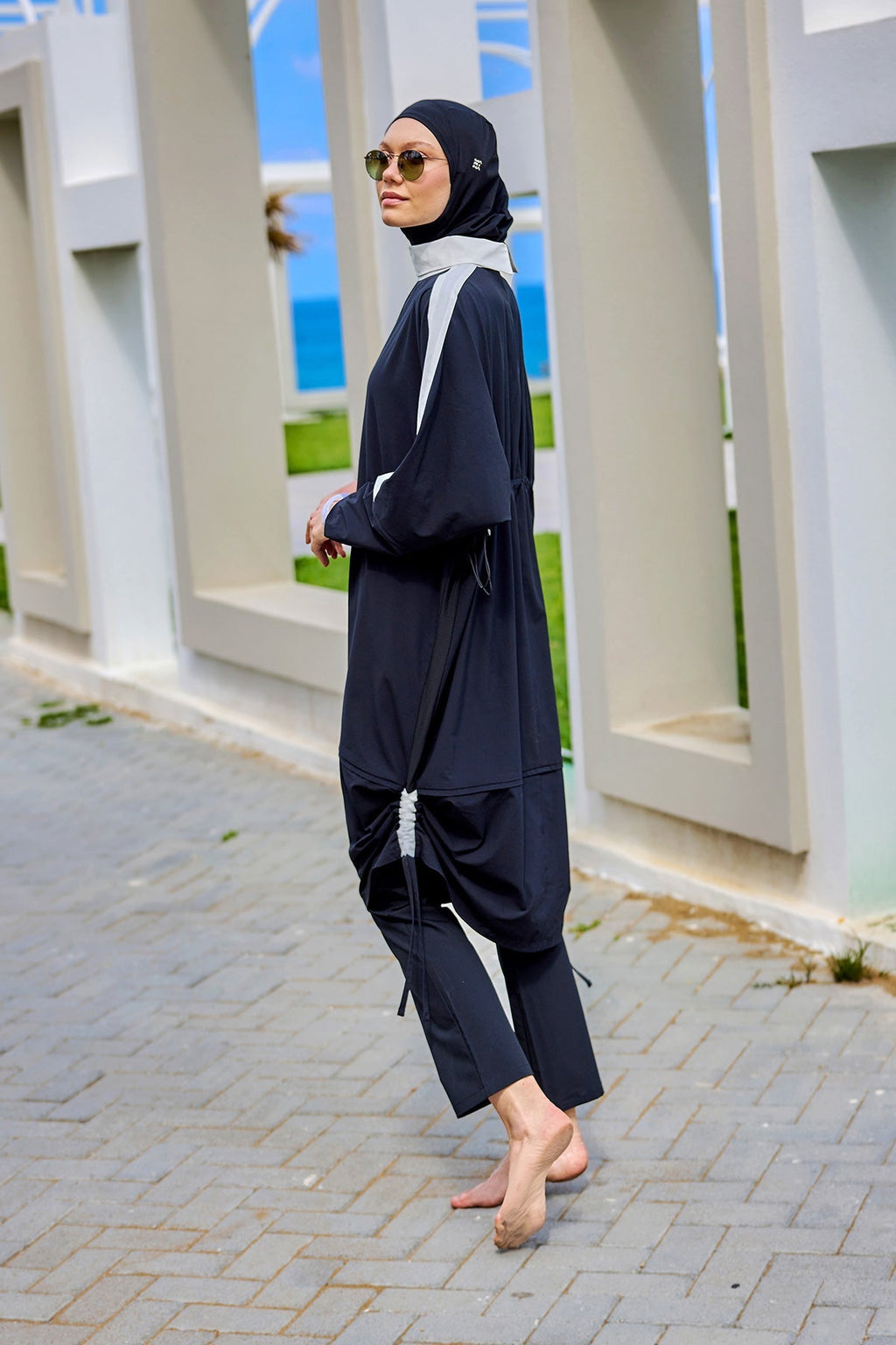 Black Full Coverage Modest Swimwear Burkini Set M2521-3 Covered Burkini Swimwear La Vie Bien Black Full Coverage Modest Swimwear Burkini Set M2521-3