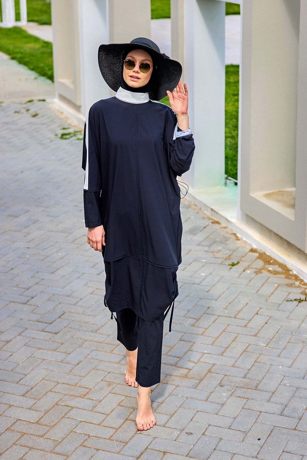 Black Full Coverage Modest Swimwear Burkini Set M2521-3 Covered Burkini Swimwear La Vie Bien Black Full Coverage Modest Swimwear Burkini Set M2521-3