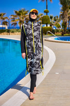 Black Full Coverage Modest Swimwear Burkini Set M2536 Covered Burkini Swimwear La Vie Bien Black Full Coverage Modest Swimwear Burkini Set M2536
