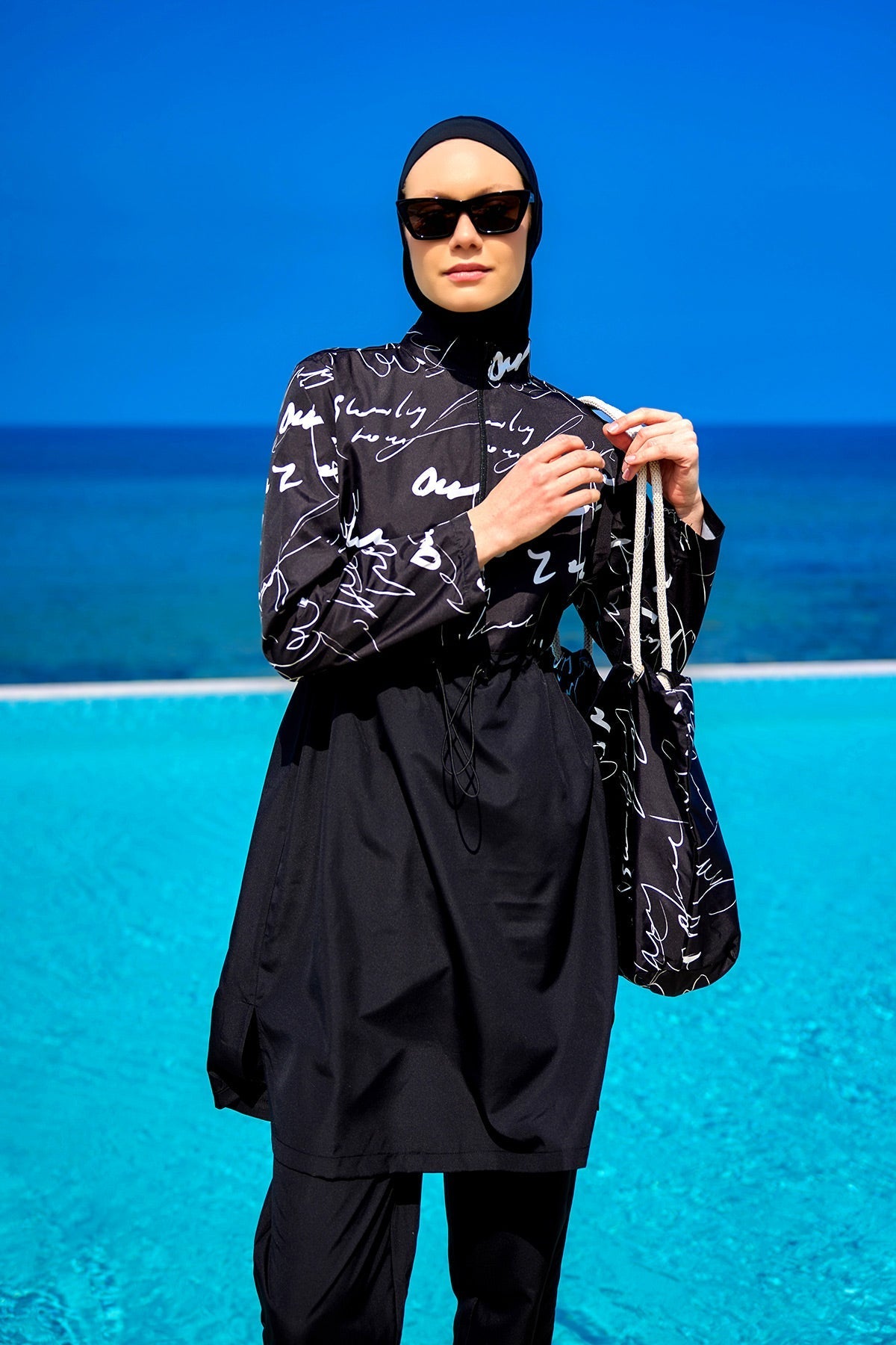 Black Full Coverage Modest Swimwear Set for Women R2501 Covered Burkini Swimwear La Vie Bien Black Full Coverage Modest Swimwear Set for Women R2501