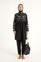 Black Full Coverage Modest Swimwear Set for Women R2501 Covered Burkini Swimwear La Vie Bien Black Full Coverage Modest Swimwear Set for Women R2501