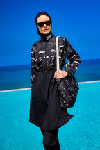 Black Full Coverage Modest Swimwear Set for Women R2501 Covered Burkini Swimwear La Vie Bien Black Full Coverage Modest Swimwear Set for Women R2501