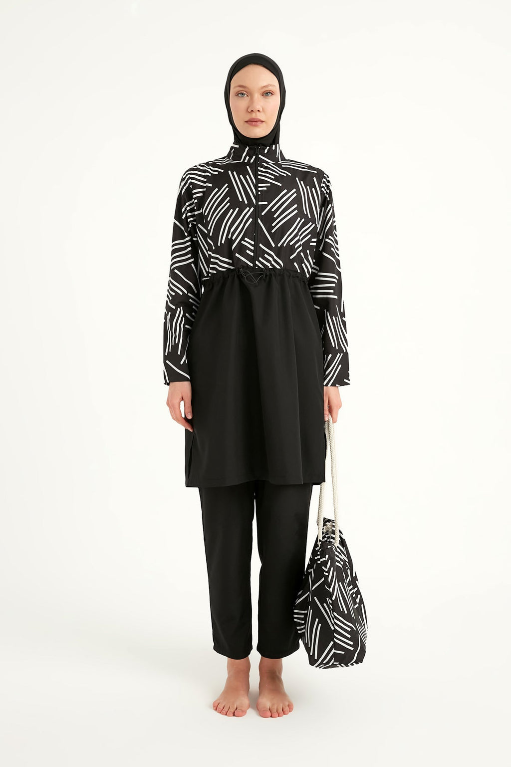 Black Full Coverage Modest Swimwear Set for Women R2509 Covered Burkini Swimwear La Vie Bien Black Full Coverage Modest Swimwear Set for Women R2509