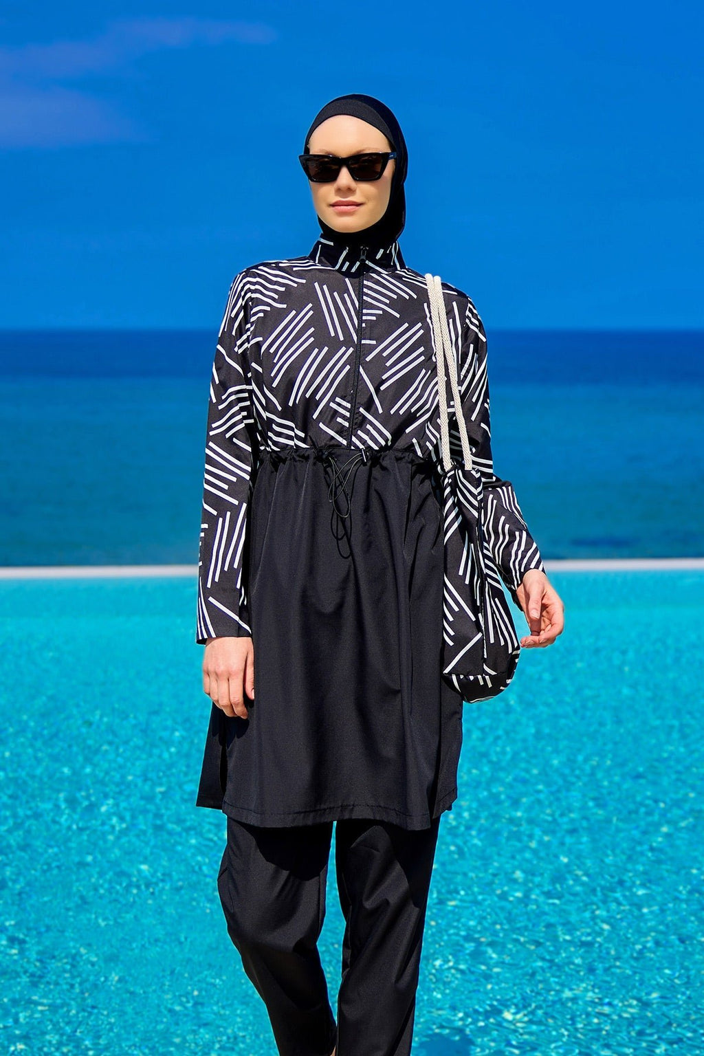 Black Full Coverage Modest Swimwear Set for Women R2509 Covered Burkini Swimwear La Vie Bien Black Full Coverage Modest Swimwear Set for Women R2509