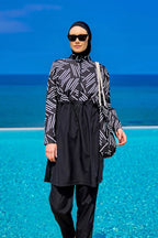 Black Full Coverage Modest Swimwear Set for Women R2509 Covered Burkini Swimwear La Vie Bien Black Full Coverage Modest Swimwear Set for Women R2509
