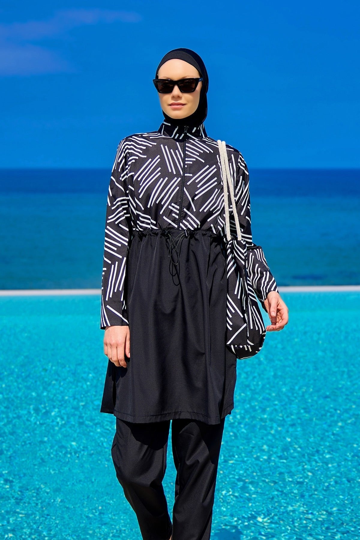 Black Full Coverage Modest Swimwear Set for Women R2509 Covered Burkini Swimwear La Vie Bien Black Full Coverage Modest Swimwear Set for Women R2509