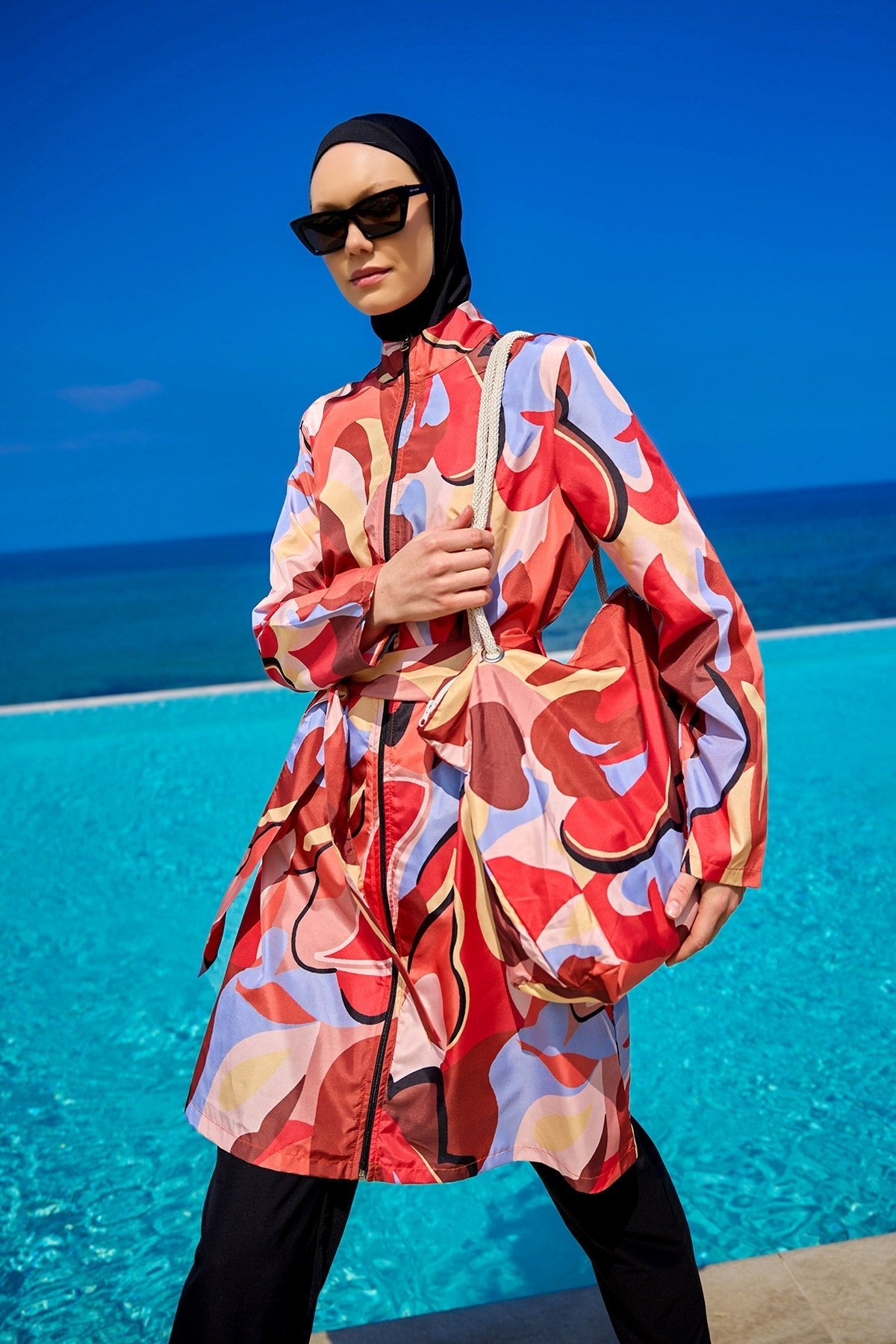 Black Full Coverage Modest Swimwear Set for Women R2515 Covered Burkini Swimwear La Vie Bien Black Full Coverage Modest Swimwear Set for Women R2515