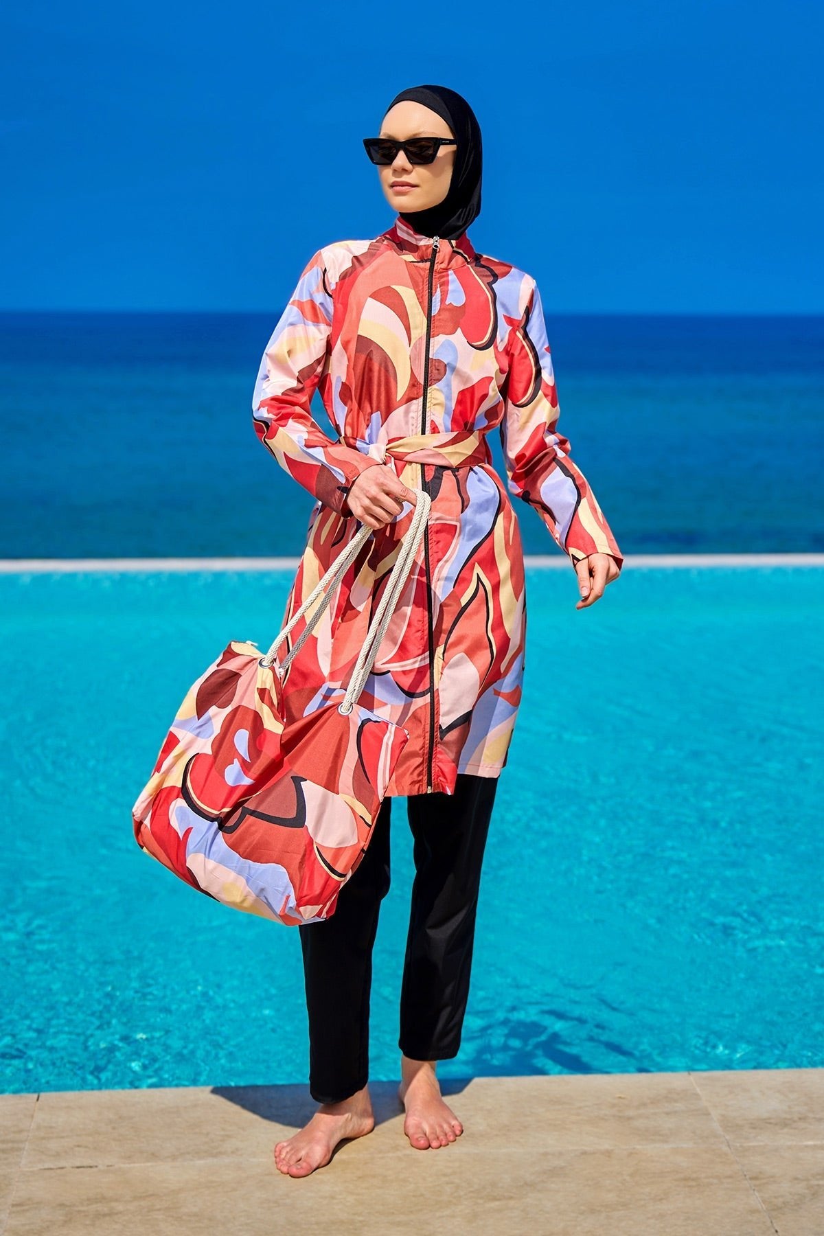Black Full Coverage Modest Swimwear Set for Women R2515 Covered Burkini Swimwear La Vie Bien Black Full Coverage Modest Swimwear Set for Women R2515