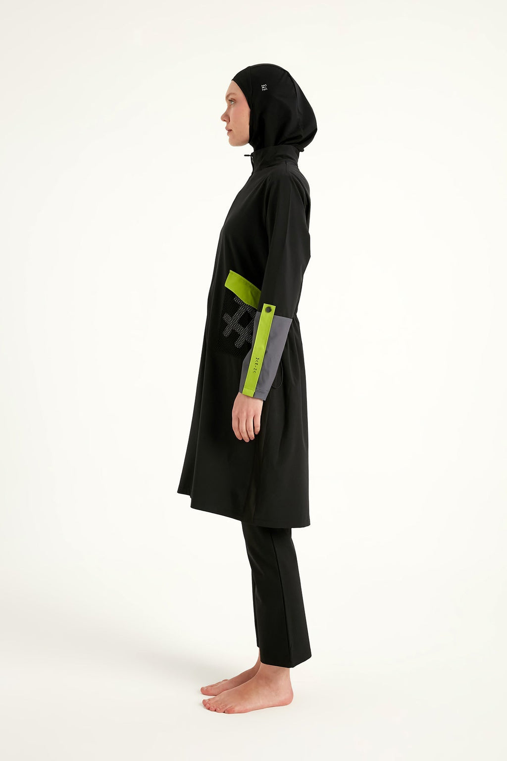 Black Full Coverage Modest Swimwear with Mesh Pocket – M2522 Covered Burkini Swimwear La Vie Bien Black Full Coverage Modest Swimwear with Mesh Pocket – M2522
