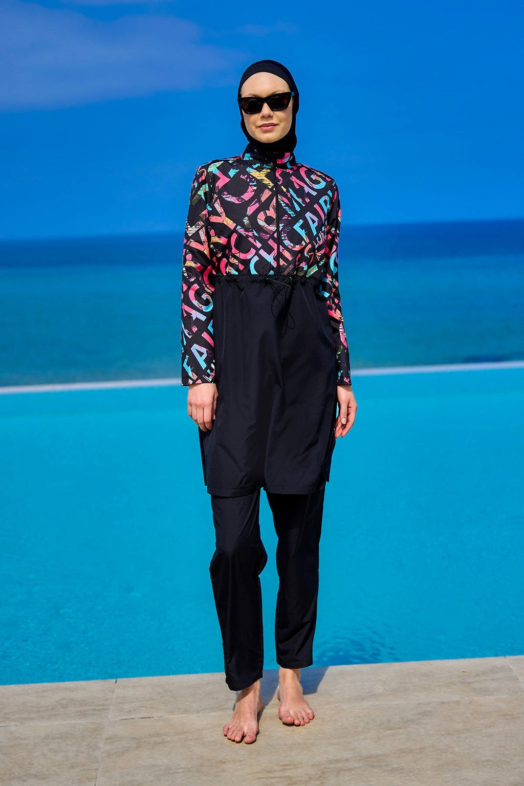 Black Full Coverage Swimsuit Set for Women R2507 Covered Burkini Swimwear La Vie Bien Black Full Coverage Swimsuit Set for Women R2507