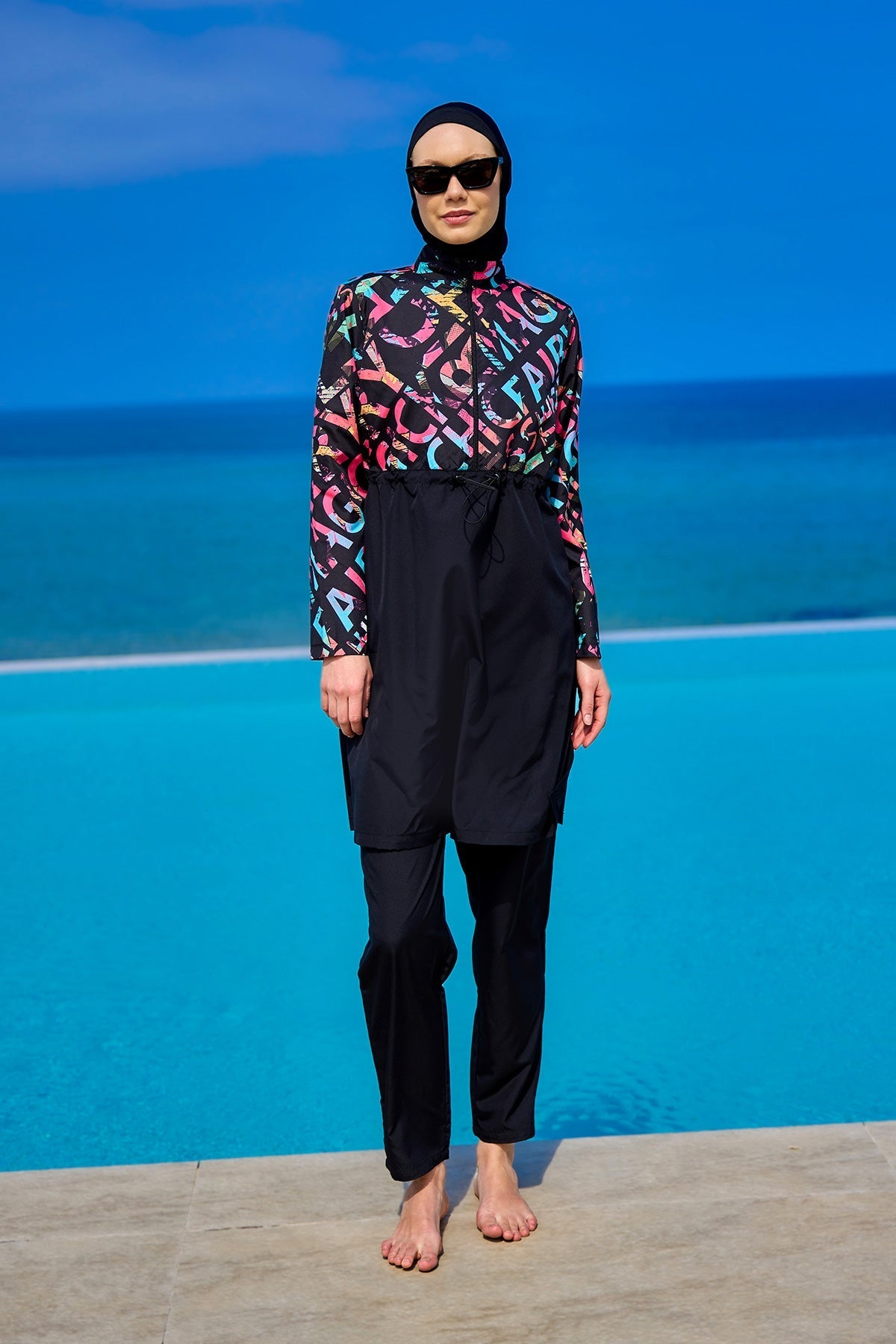 Black Full Coverage Swimsuit Set for Women R2507 Covered Burkini Swimwear La Vie Bien Black Full Coverage Swimsuit Set for Women R2507
