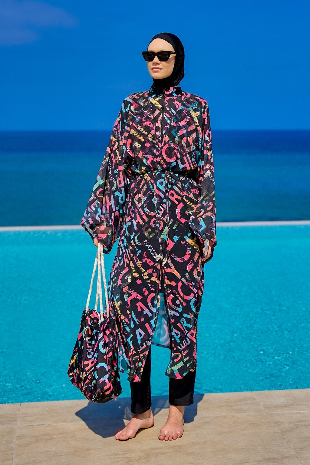 Black Full Coverage Swimsuit Set for Women R2507 Covered Burkini Swimwear La Vie Bien Black Full Coverage Swimsuit Set for Women R2507