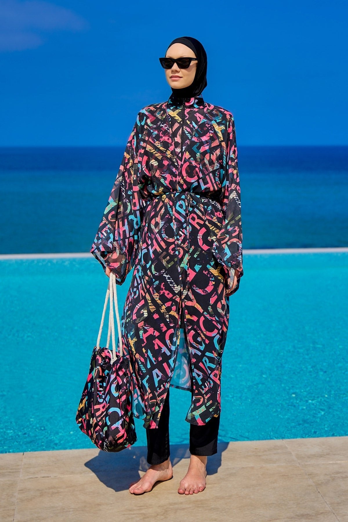 Black Full Coverage Swimsuit Set for Women R2507 Covered Burkini Swimwear La Vie Bien Black Full Coverage Swimsuit Set for Women R2507