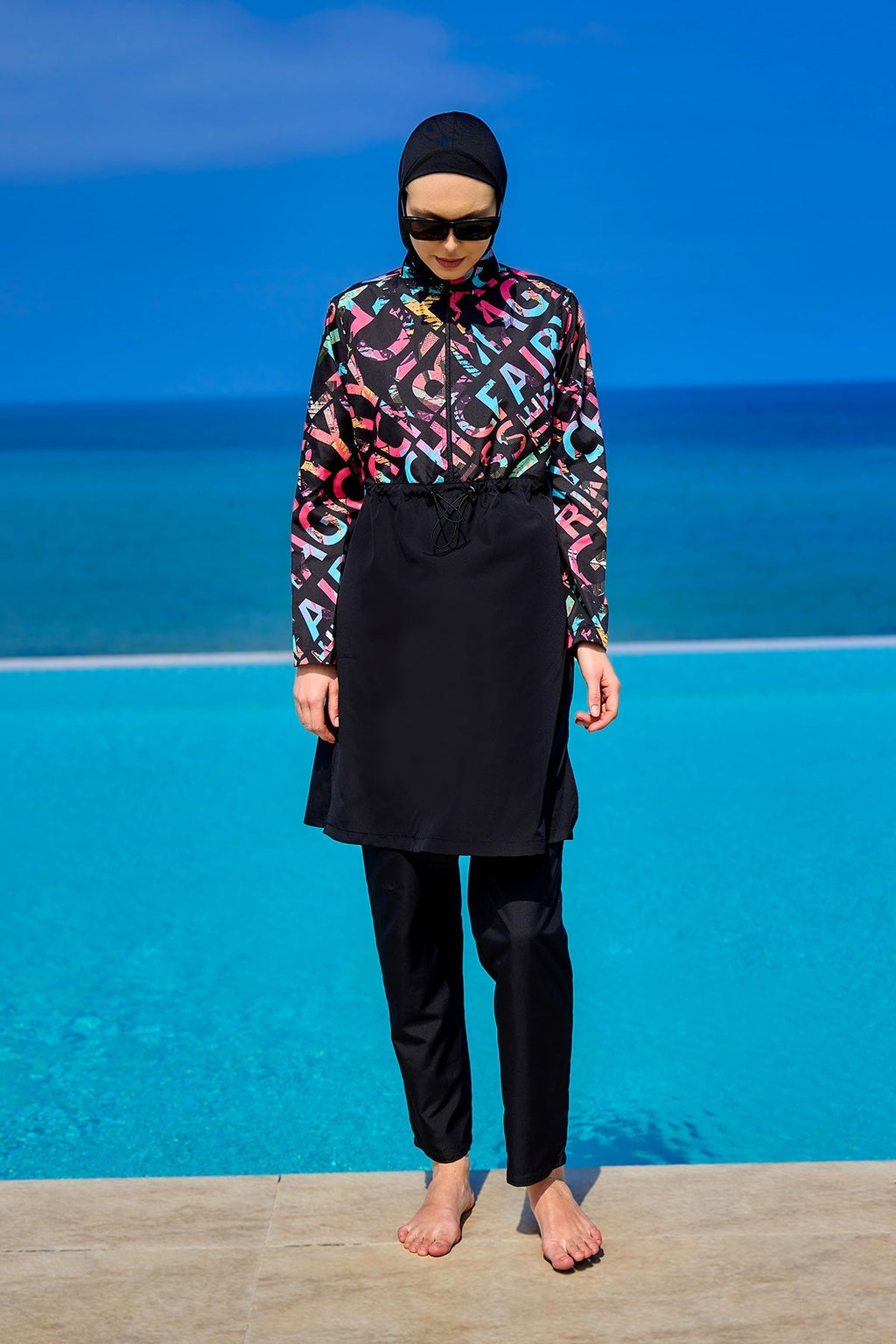 Black Full Coverage Swimsuit Set for Women R2507 Covered Burkini Swimwear La Vie Bien Black Full Coverage Swimsuit Set for Women R2507