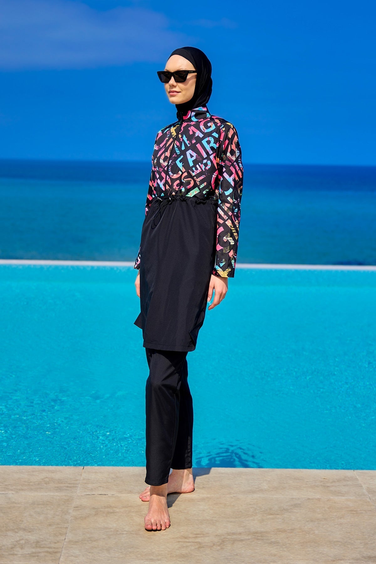 Black Full Coverage Swimsuit Set for Women R2507 Covered Burkini Swimwear La Vie Bien Black Full Coverage Swimsuit Set for Women R2507