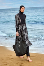 Black Full Coverage Swimwear Burkini Set M2504 Covered Burkini Swimwear La Vie Bien Black Full Coverage Swimwear Burkini Set M2504